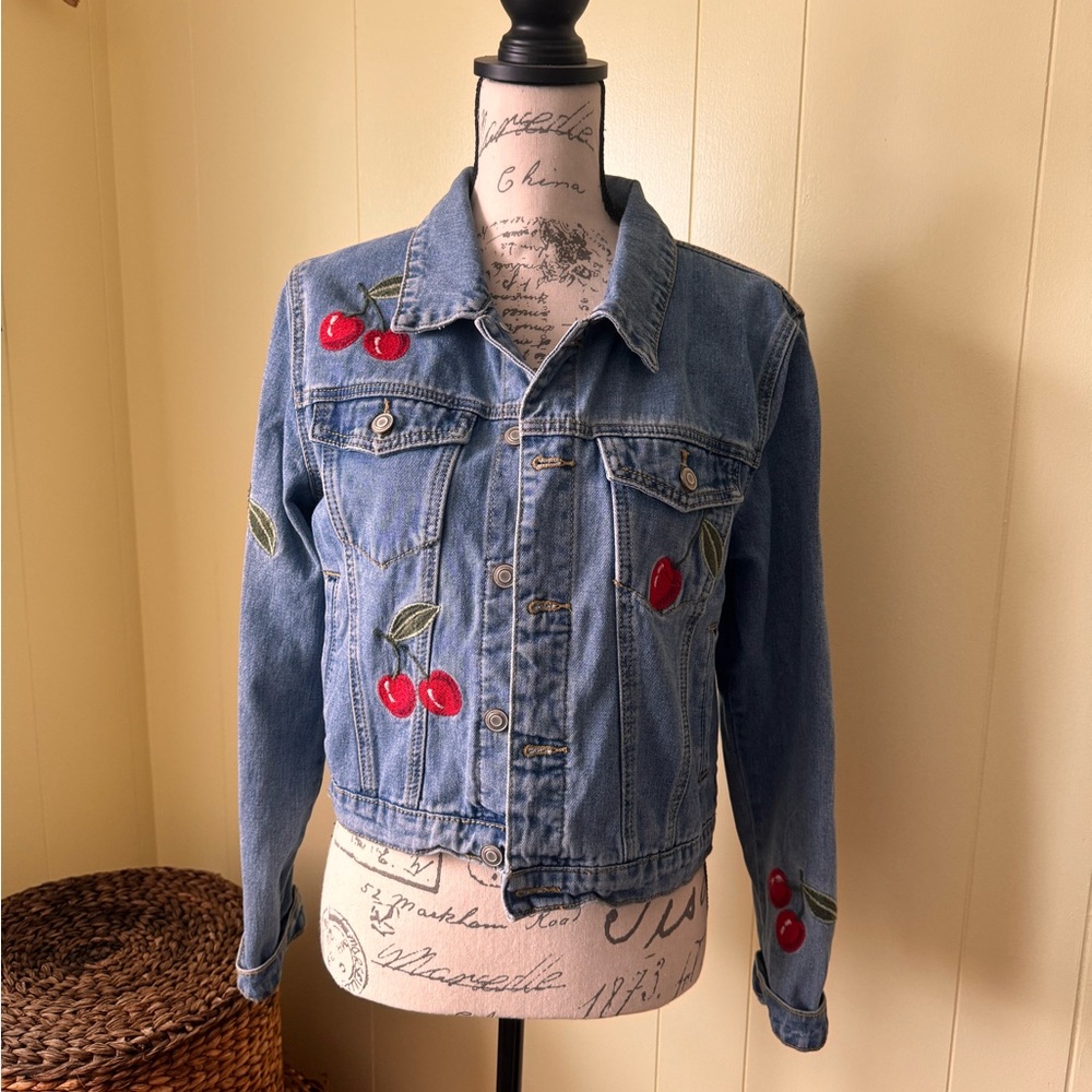 Adorable Jean jacket with cherries!